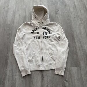Y2K Abercrombie & Fitch Hoodie Womens Large White Full Zip New York Graphic